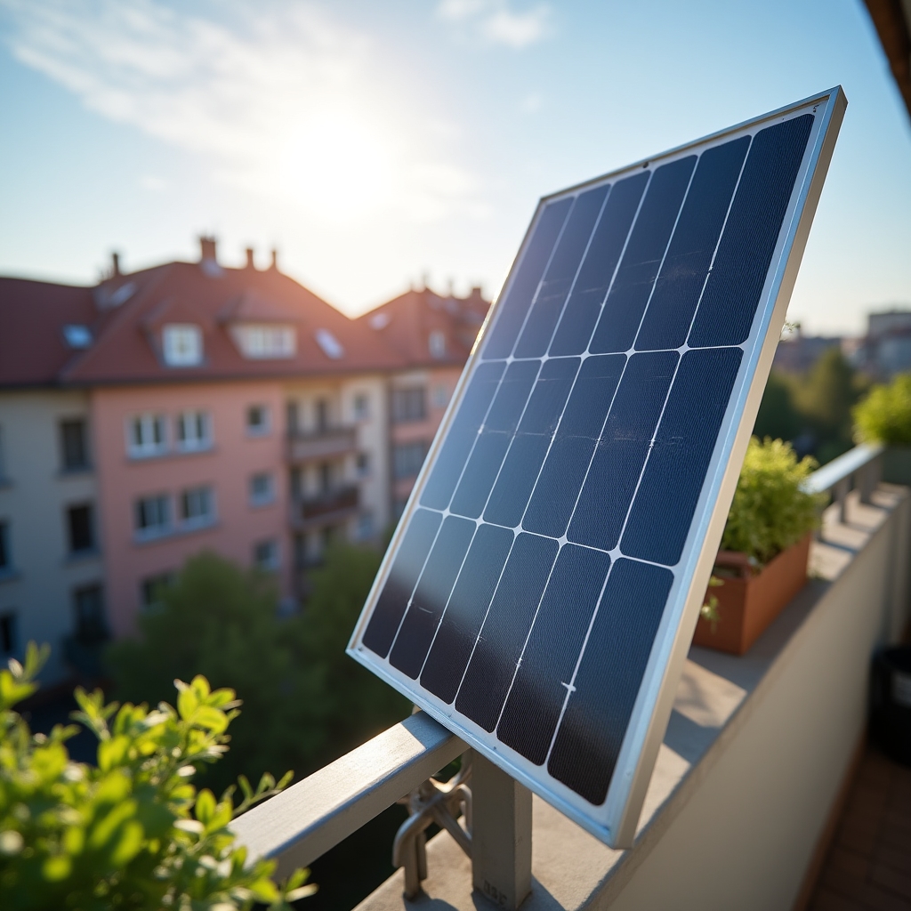 Panou solar mic montat pe balcon de apartament